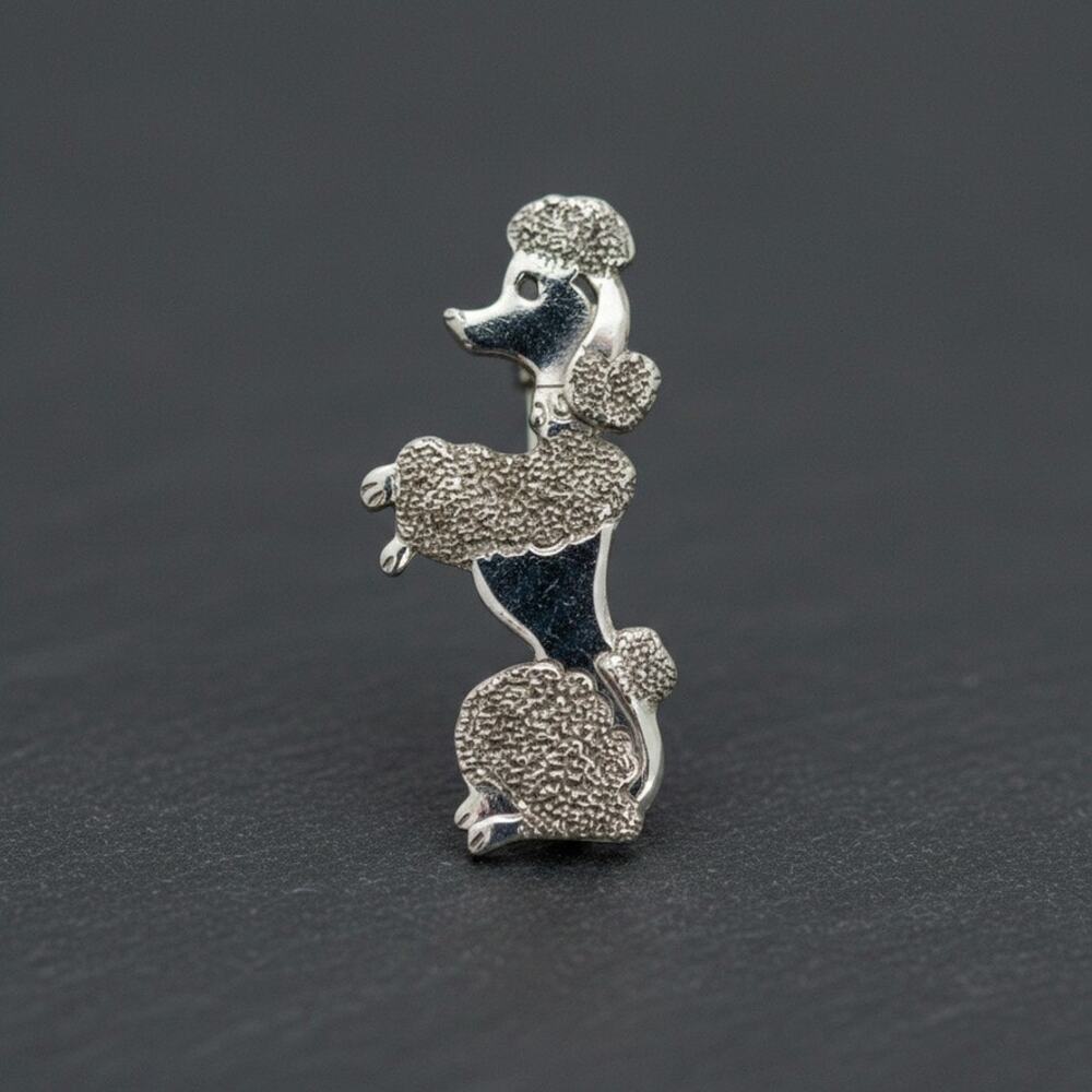 Vintage Beaucraft Sterling Silver Poodle Dog Brooch-Pin-Textured-Mid Century